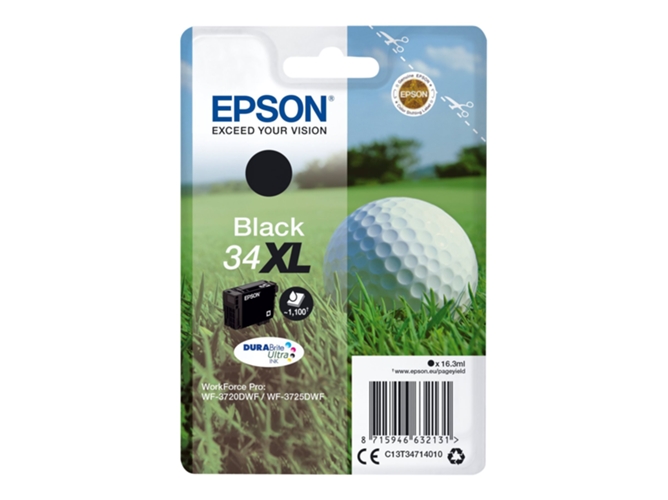 Cartucho de tinta original EPSON 34XL, Bola de golf 16,3 ml , Negro, XL, C13T34714020, T3471