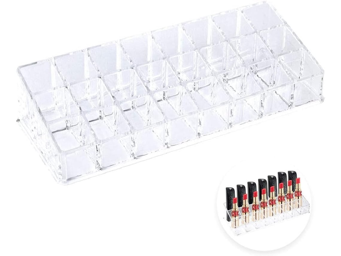 Organizador de pintalabios, caja de almacenamiento de pintalabios  transparente, 24 compartimentos, soporte de exhibición de pintalabios  acrílico para brillo de labios