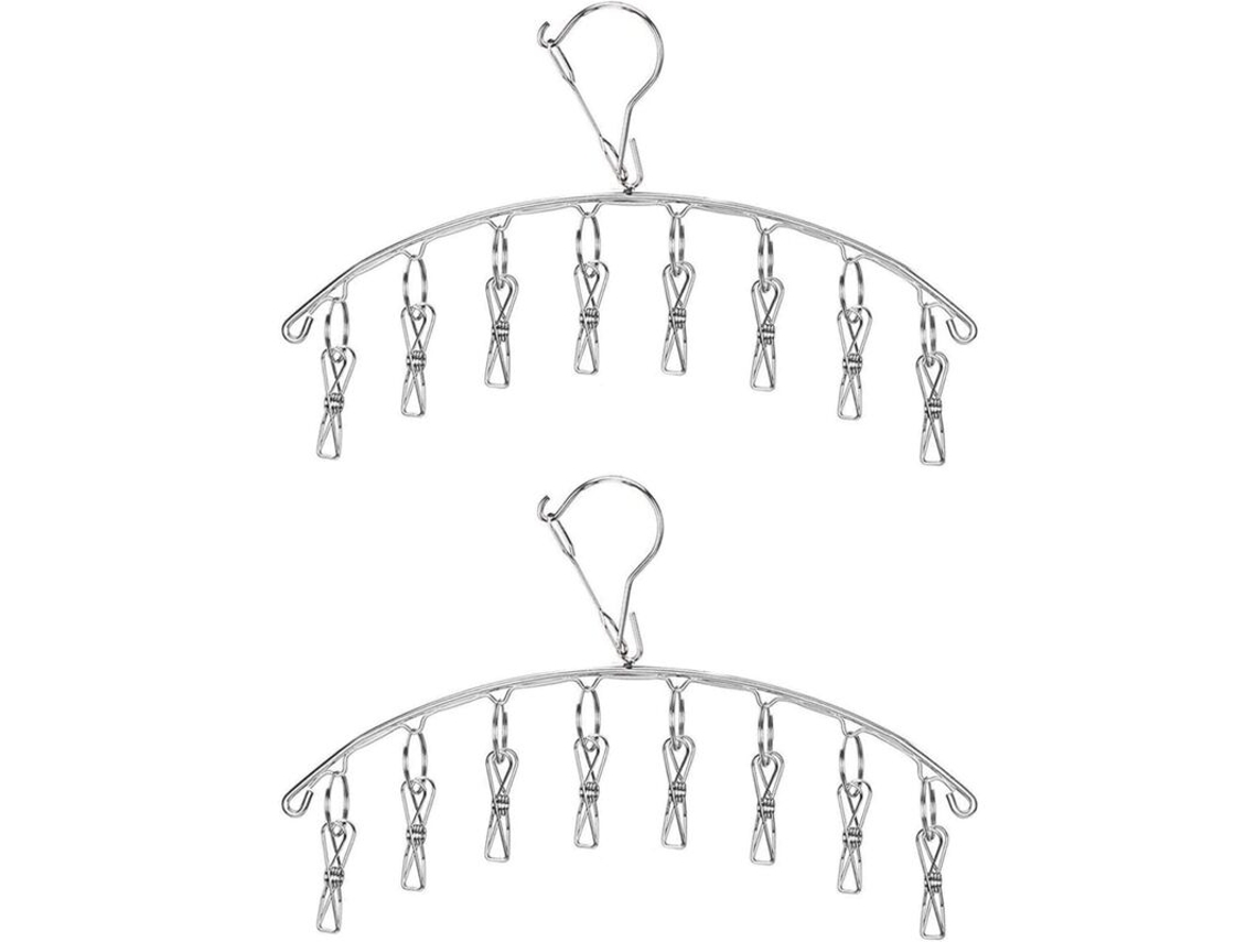 Paquete de 2 perchas de acero inoxidable para calcetines – Perchero plegable para ropa interior, ropa de bebé y plantillas.