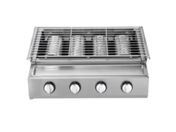 Parrilla de gas, 4 quemadores, construcción en acero inoxidable, color plata (OEM)