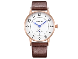 Reloj De Pulsera Para Hombre De Cuero Pu Quartz Impermeable (correa Marrón Caja Dorada Esfera Blanca)