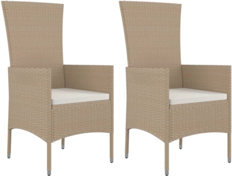 Conjunto 2 Sillas de jardín con cojines VIDAXL ratán sintético beige