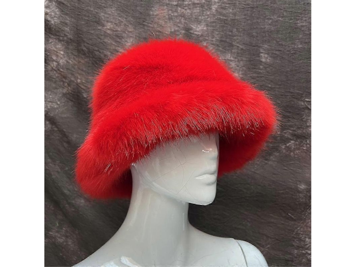 Gorro De Paja Fluffy Warm Arcoíris Faux Fox Fur Uv Protección Para Mujer Talla 58-60cm Rojo L 58 60cm Rojo