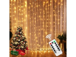 (luz Cálida 6x3m) Cortina De Luz Led, Con Enchufe Usb Y Control Remoto, 8 Modos De Iluminación