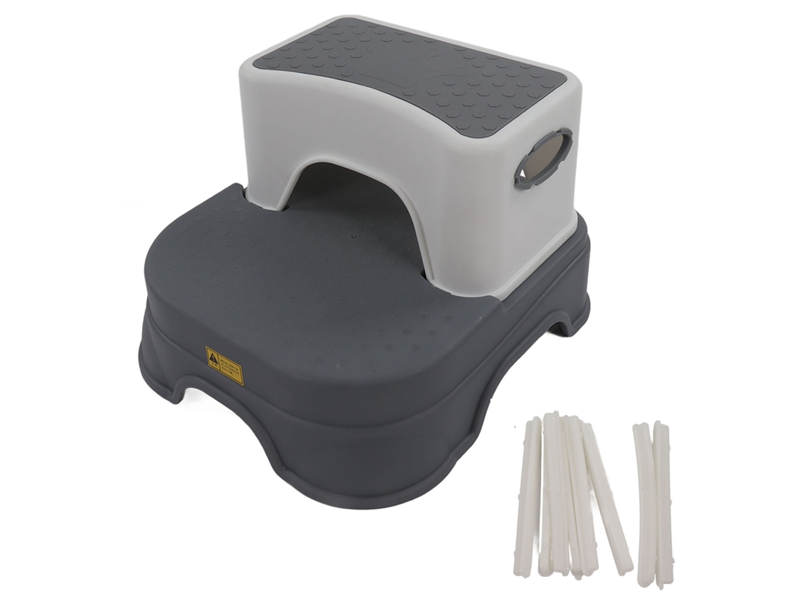 Taburete Infantil De 2 Peldaños, Antideslizante, Ajustable, Base Ancha, Gris/blanco.