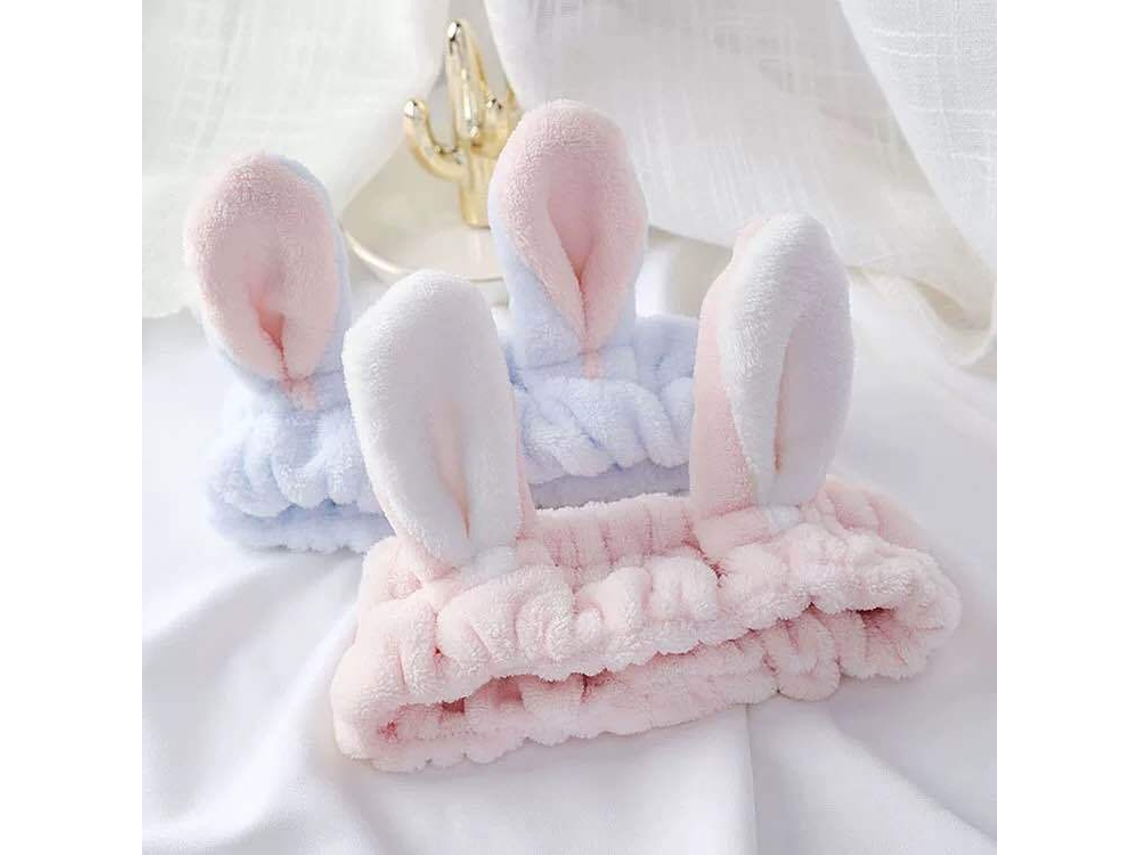 Set 4 Diademas Felpa Pelo Orejas Conejo Lavar Rostro Maquillar Bañar Materiales Elásticos
