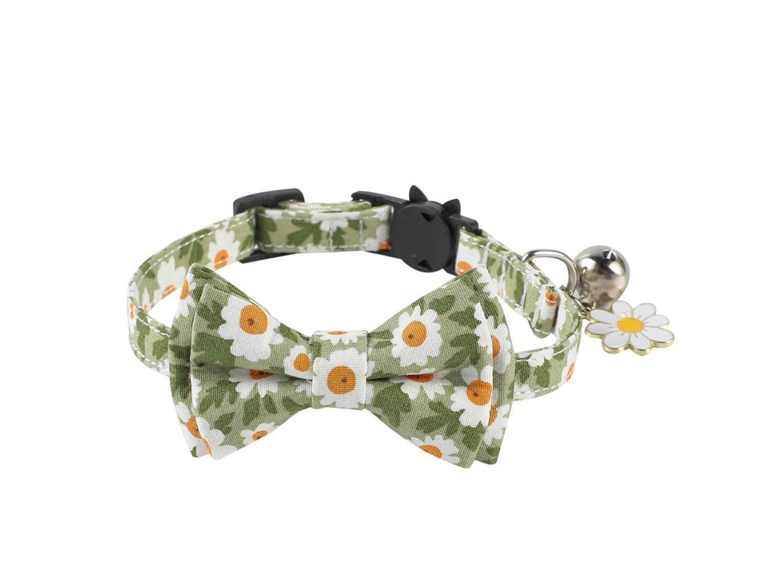 Collar Para Gatos Con Lazo Extraíble Y Cascabel Floral Clásico Ajustable Para Gatos Y Cachorros.