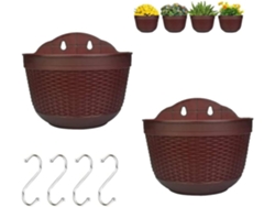 Bolsa colgante de plástico para flores, macetas metálicas, bolsa para vallas, cestas colgantes para plantas, color café oscuro