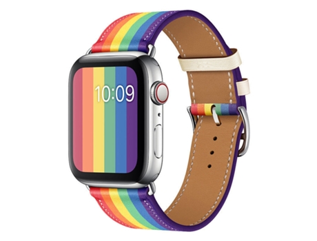 Correa de reloj inteligente para Apple Watch Series 7 de 45 mm / 6 y SE y 5 y 4 de 44 mm / 3 y 2 y 1 de 42 mm Correa de cuero arcoíris (negro)