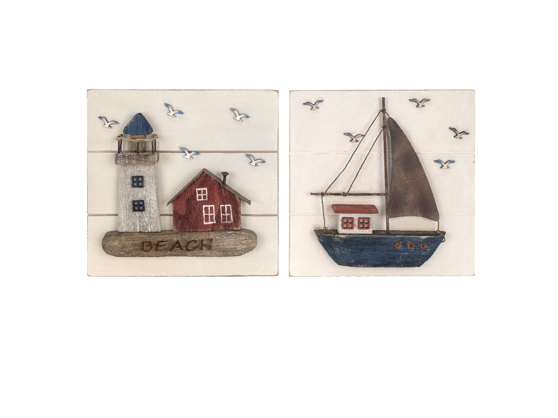 Signes Grimalt  - Adorno barco 2 Unidades Marrón de Madera | Figura Marinera Aplique Pared Adornos Náuticos 20x3x20cm