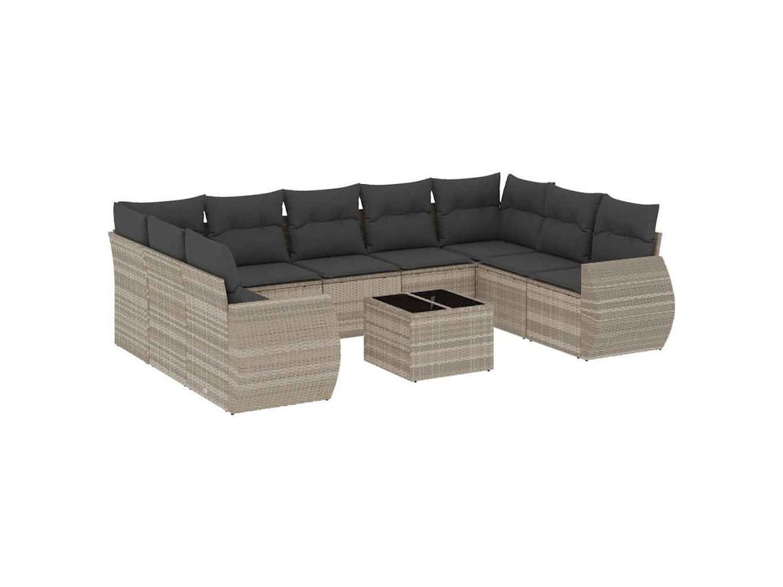 Conjunto 10 sofás jardín VIDAXL con cojines ratán sintético gris claro
