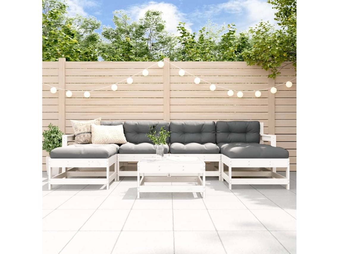 Conjunto de salón de jardín de 7 piezas de pino macizo blanco Dkd Home Decor