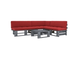 Conjunto de salón de palés de 4 piezas DKD Home Decor con cojines de pino impregnado en gris