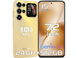 Smartphone Oukitel C68 Plus, 24 GB de RAM, 512 GB de almacenamiento, pantalla de 7,2 pulgadas, frecuencia de actualización de 120 Hz, batería de 6000 mAh, cámara de 64 MP, Android 15, NFC, doble SIM, 4G, color dorado.