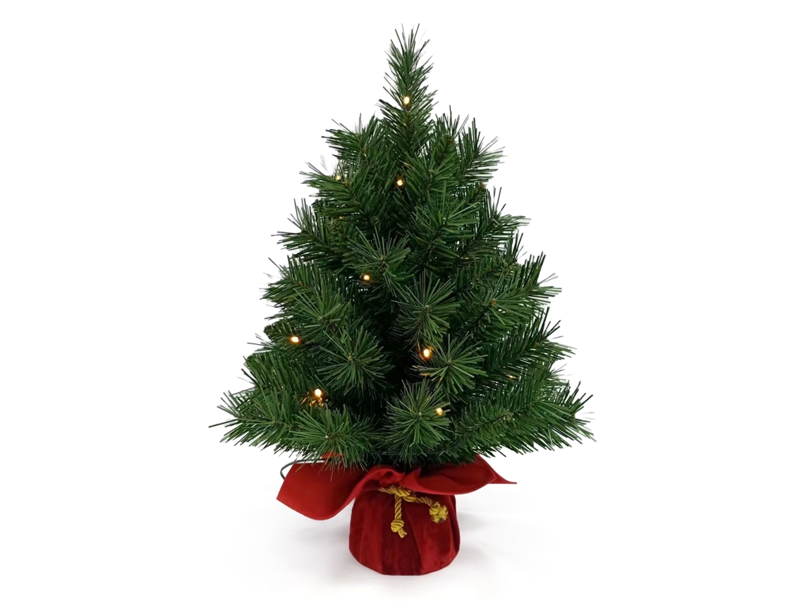 Árbol De Navidad Pequeño De Mesa De 50 Cm Con Luces Led Blancas Cálidas Y Base De Terciopelo Rojo - Artículo Decorativo Navideño