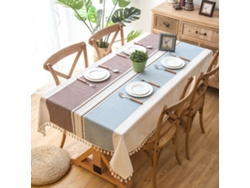 Mantel decorativo de cocina, mezcla de lino lavable con detalles de borlas, diseño de rayas moderno y sencillo, adecuado para la mesa del comedor.