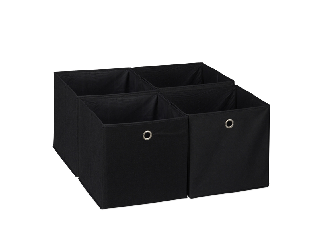 Conjunto De 4 Caixas De Arrumação Relaxdays, Dobráveis, Hbt 30 X 30 X 30 Cm, Orifícios De Manuseio, Cor Preta