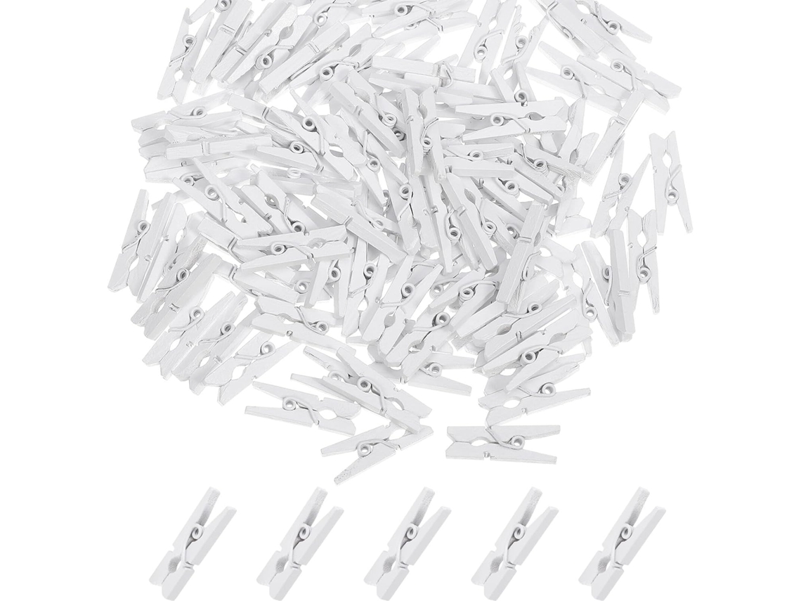 100 Pinzas Madera Blanca Versátiles Soportes Pared Colgar Fotos Postales Accesorios Resistentes Bodas