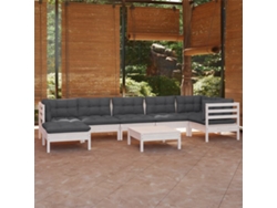 Juego de 8 sillones de jardín con cojines, pino blanco macizo, EXCLUSIVO DE LA CASA