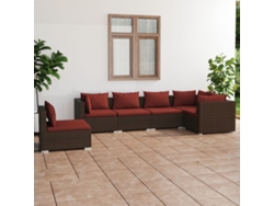 Conjunto de jardín DKD Home Decor de 6 piezas con cojines de mimbre marrón