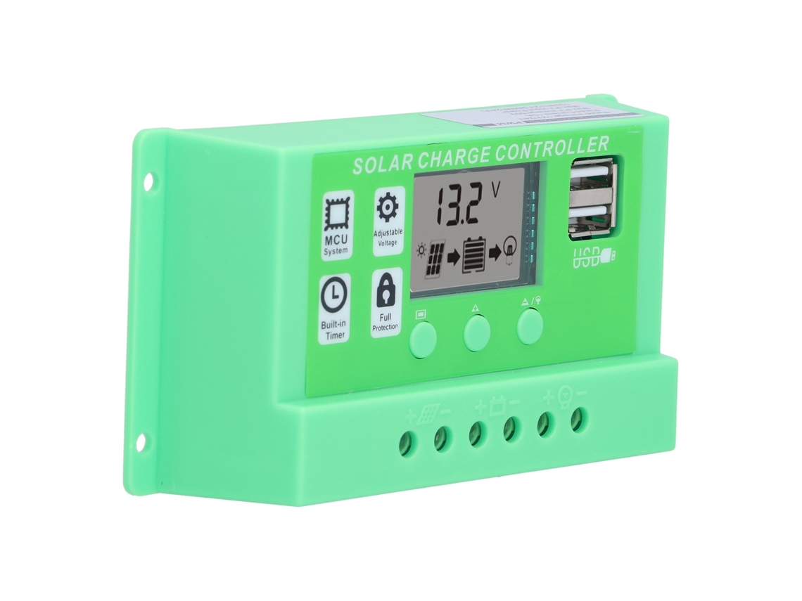 Regulador solar PWM 2026horizon de 10 A con protecciones y pantalla LCD para paneles solares domésticos e industriales.
