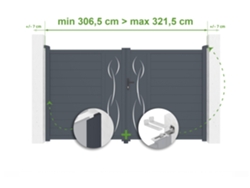 Puerta batiente ajustable de 3 m de ancho y 180 cm de alto, aluminio gris Casanoov