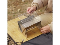 Estufa de camping de leña con plancha para barbacoa portátil.