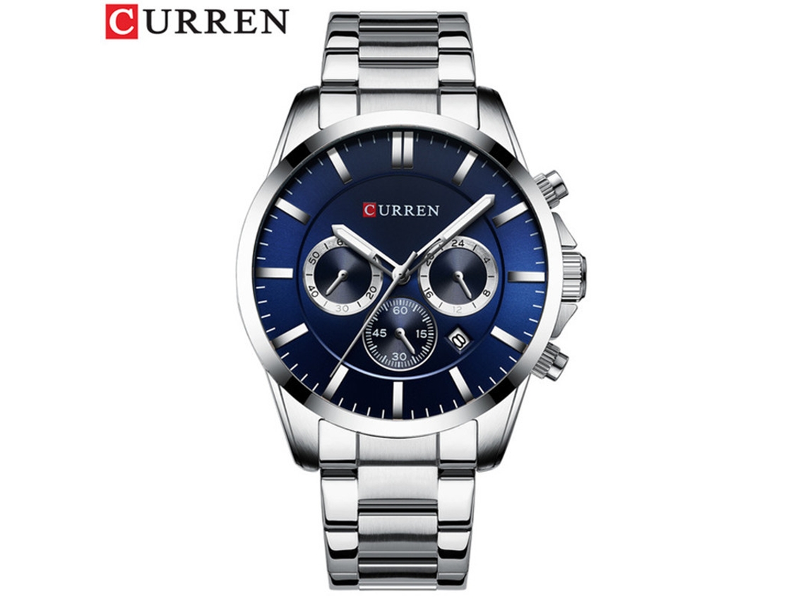 Reloj De Pulsera Moderno Para Hombre (azul Plateado) Resistente Al Agua, Con Seis Manecillas Multifuncionales Y Correa De Acero Inoxidable.