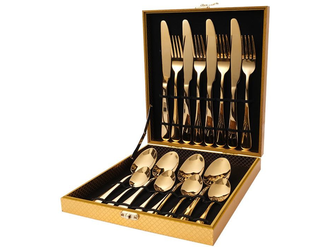 Juego De Cubiertos De Acero Inoxidable Con Caja De Madera (16 Piezas) Gertiz