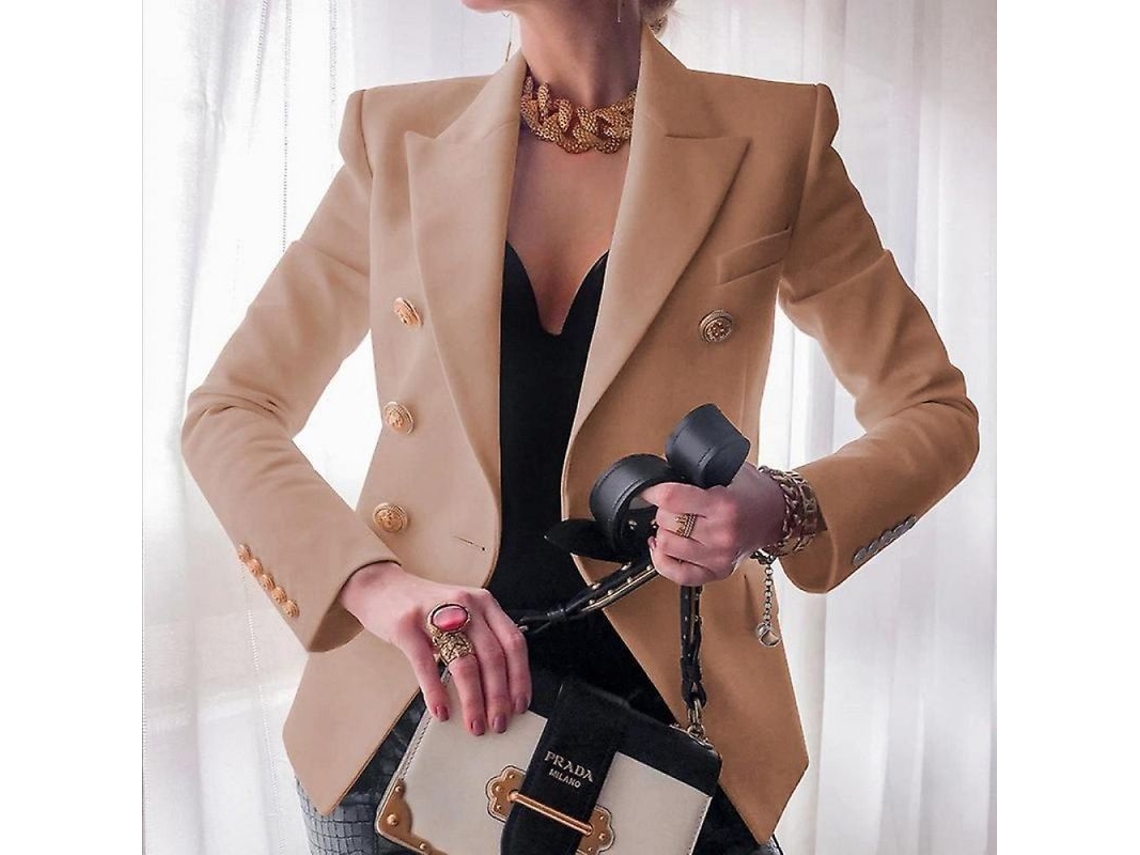 2026-chaqueta Formal Para Mujer Blazer De Oficina Talla S-3xl Poliéster Manga Larga Xl Caqui