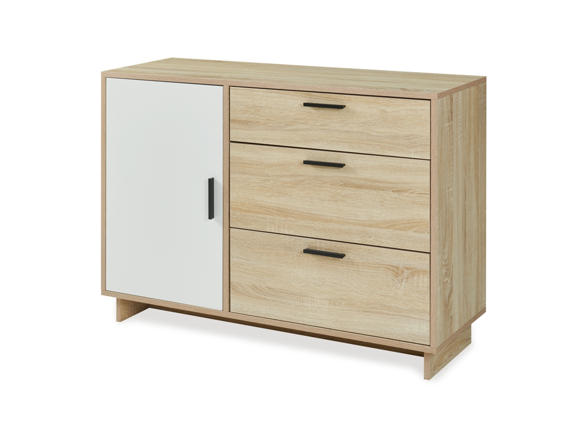 Cómoda Kenta 3 Cajones Y 2 Puertas 100x35x72cm - Roble Sonoma/blanco en.casa