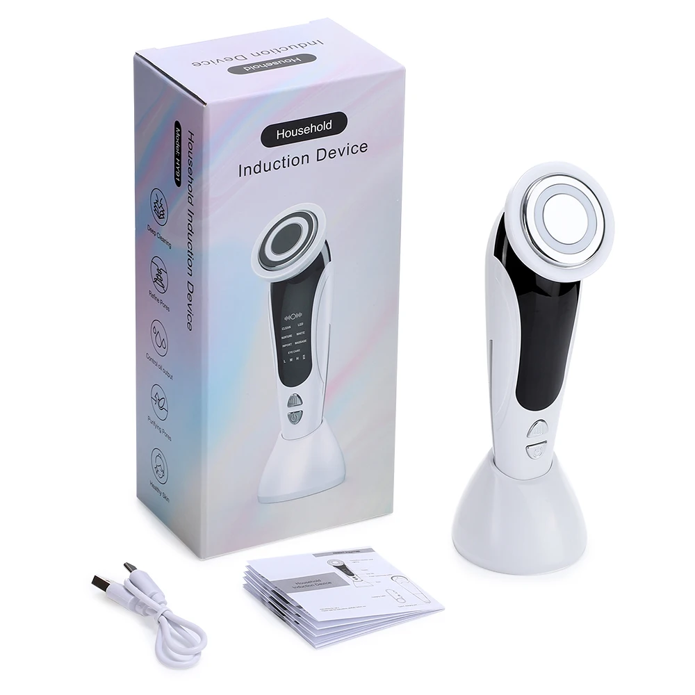 Masajeador Facial Ems 7 En 1 (blanco) Con Vibración Y Calor Para El Cuidado De La Piel