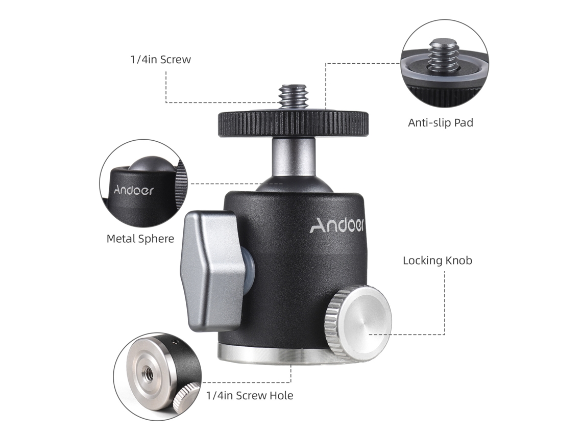 Mini rótula de aluminio para trípode, adaptador con tornillo de 1/4, montaje universal.