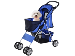 Carrinho Cães Capota Ajustável Cesto Porta-copos 2 Rodas 75x45x97 Azul
