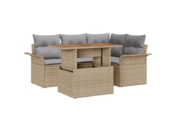 Conjunto de comedor de jardín vidaXL de 5 piezas con cojines de ratán de acacia beige