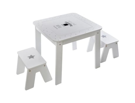 Mesa Infantil con 2 Taburetes Blanco y Gris C 57 XP 57 X a 51 Cm ATMOSPHERA