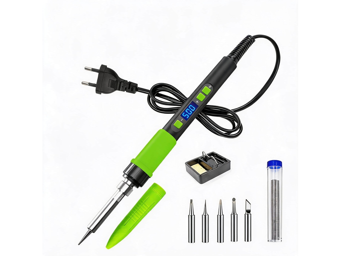 Soldador De 90 W – Temperatura Ajustable De 180 °c A 500 °c (pantalla Lcd Digital) – Incluye 5 Puntas Verdes