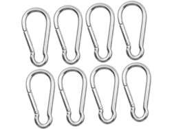 Juego de 8 mosquetones de acero inoxidable de alta resistencia para camping y senderismo, seguros y ligeros, en color plateado. Juego de 8 mosquetones Gokoco.