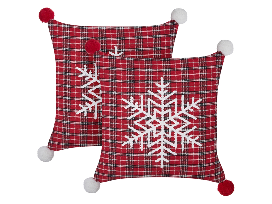 Juego de cojines decorativos con motivo navideño BELIANI Lonicera de Poliéster Rojo 45x45x7