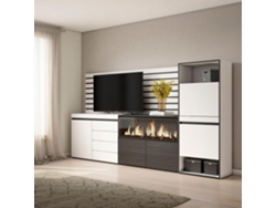 Aparador, 274x145x35 cm, Dormitorio, habitación, Chimenea eléctrica XXL, Cómoda, Cajonera, Zapatero, Blanco SKRAUT HOME