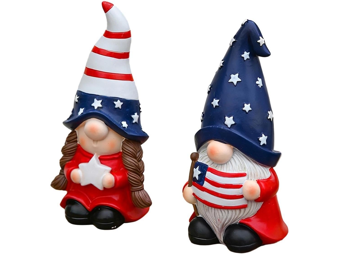 Gnomos Patrióticos 2 Pequeñas Figuras Conmemorativas Estadounidenses Decoraciones 4 Julio Hogar Oficina