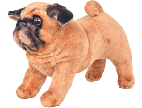 vidaXL Perro pug de peluche de pie marrón claro XXL