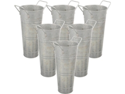 Juego De 6 Jarrones Rústicos De Hierro Galvanizado Con Asas, Cubos Decorativos, Gris Mate.