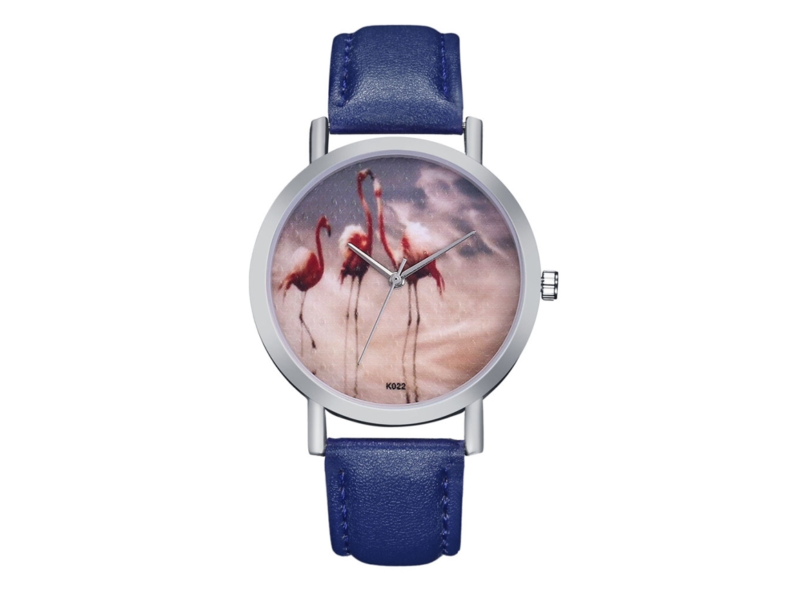 Reloj De Pareja Zhoulianfa En Piel Sintética Con Estampado De Pájaros Y Esfera De Cuarzo Azul Marino.