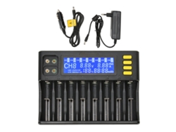 Cargador De Baterías De Litio Con 8 Ranuras Y Pantalla Lcd, Adaptador Para Coche Compatible Con Baterías Nimh 18650, 21700 Y 26650.