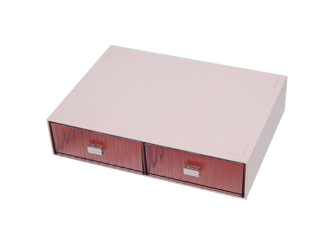 Organizador De Cajones De Escritorio De Plástico Para Armar, Impermeable Y A Prueba De Polvo, 2 Cajones, Rayas Rosas.