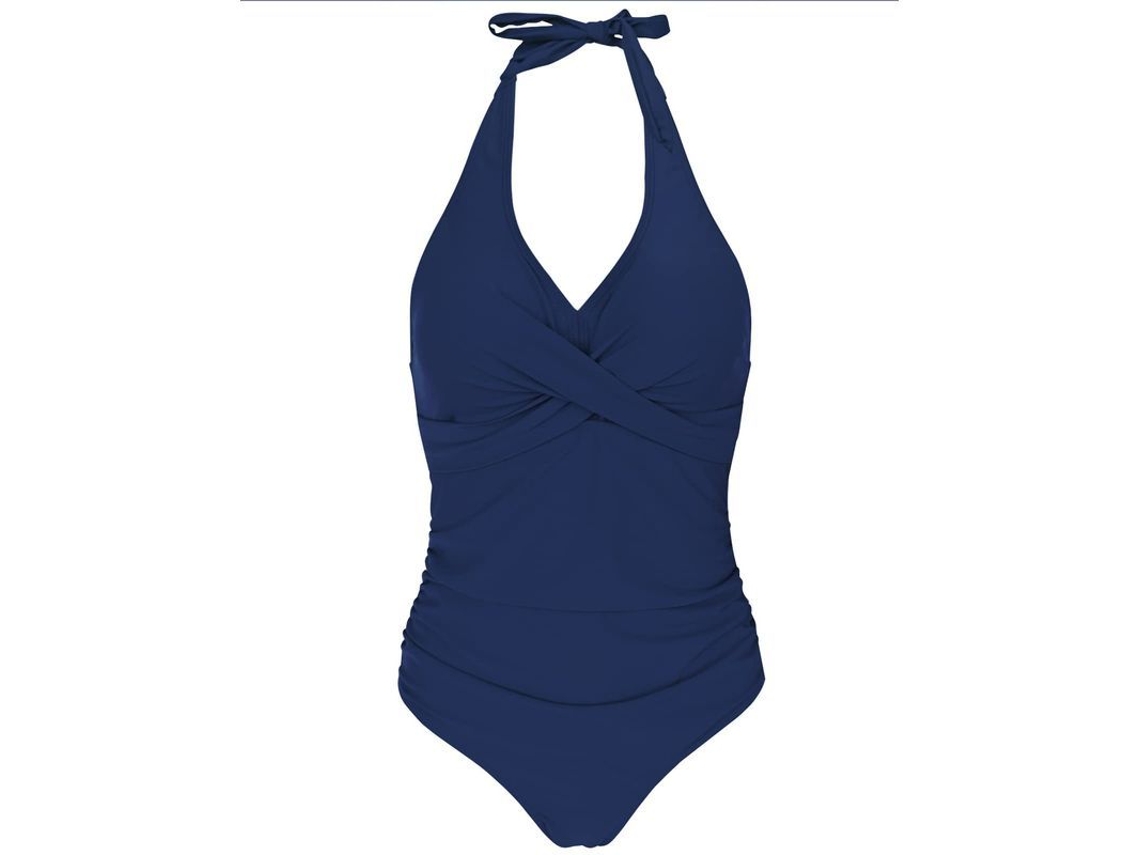 2026-traje De Baño Monokini Control Abdominal Con Cuello Halter Y Escote V Azul