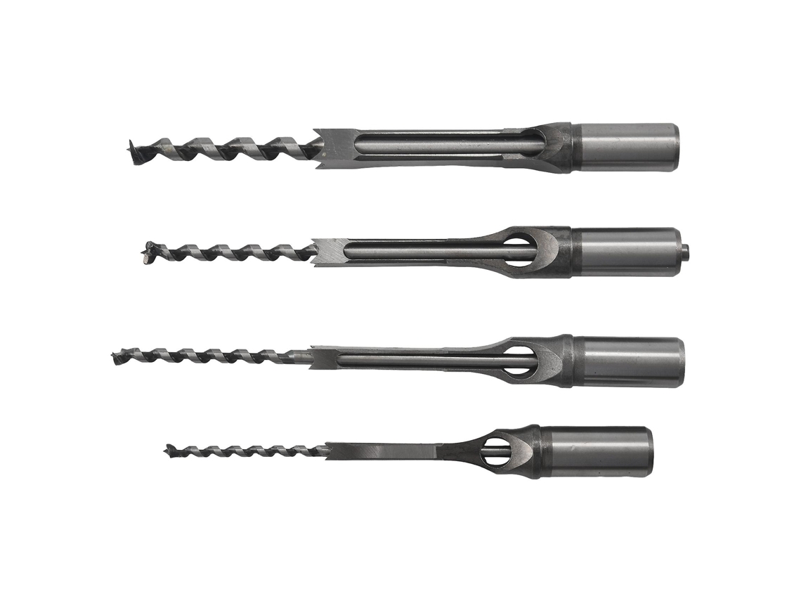Set De 4 Brocas Para Agujeros Cuadrados De Acero De Alta Velocidad Para Carpintería Con Tamaños 1/4 5/16 3/8 1/2 Pulgadas Plata