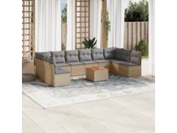 Conjunto de sofá de jardín de 11 piezas con cojines de mimbre beige DKD Home Decor