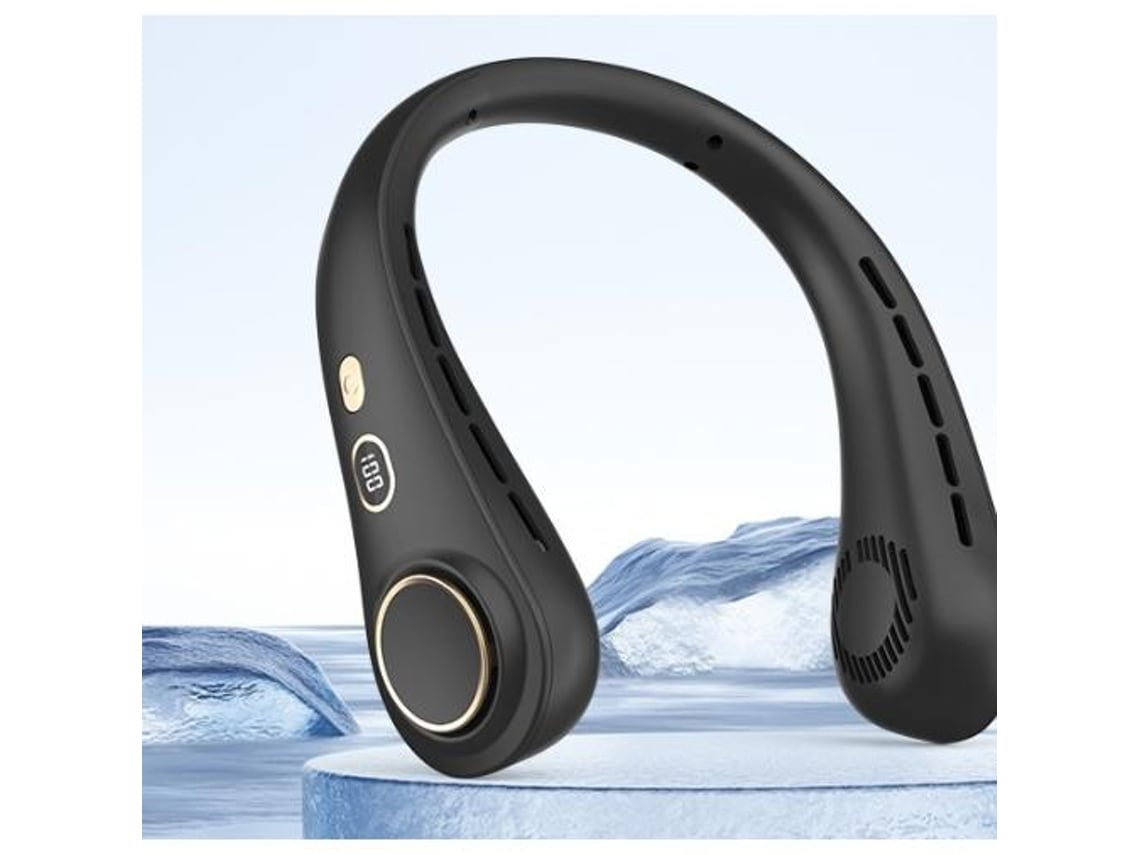 Ventilador de cuello portátil (negro) - 5 velocidades ajustables / Silencioso / Diseño sin aspas - Batería de 1800 mAh